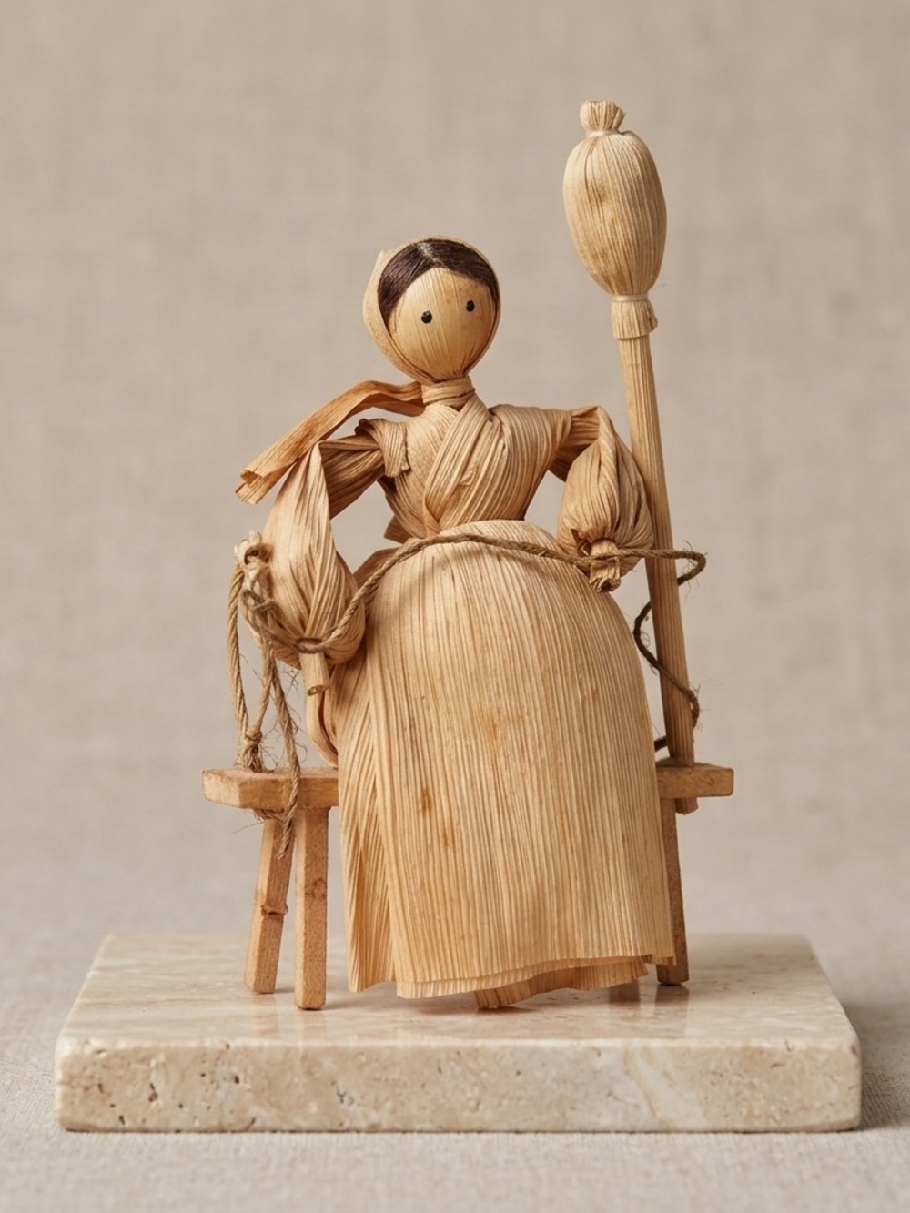 Handmade Corn Husk Doll Figurine in Natural Beige